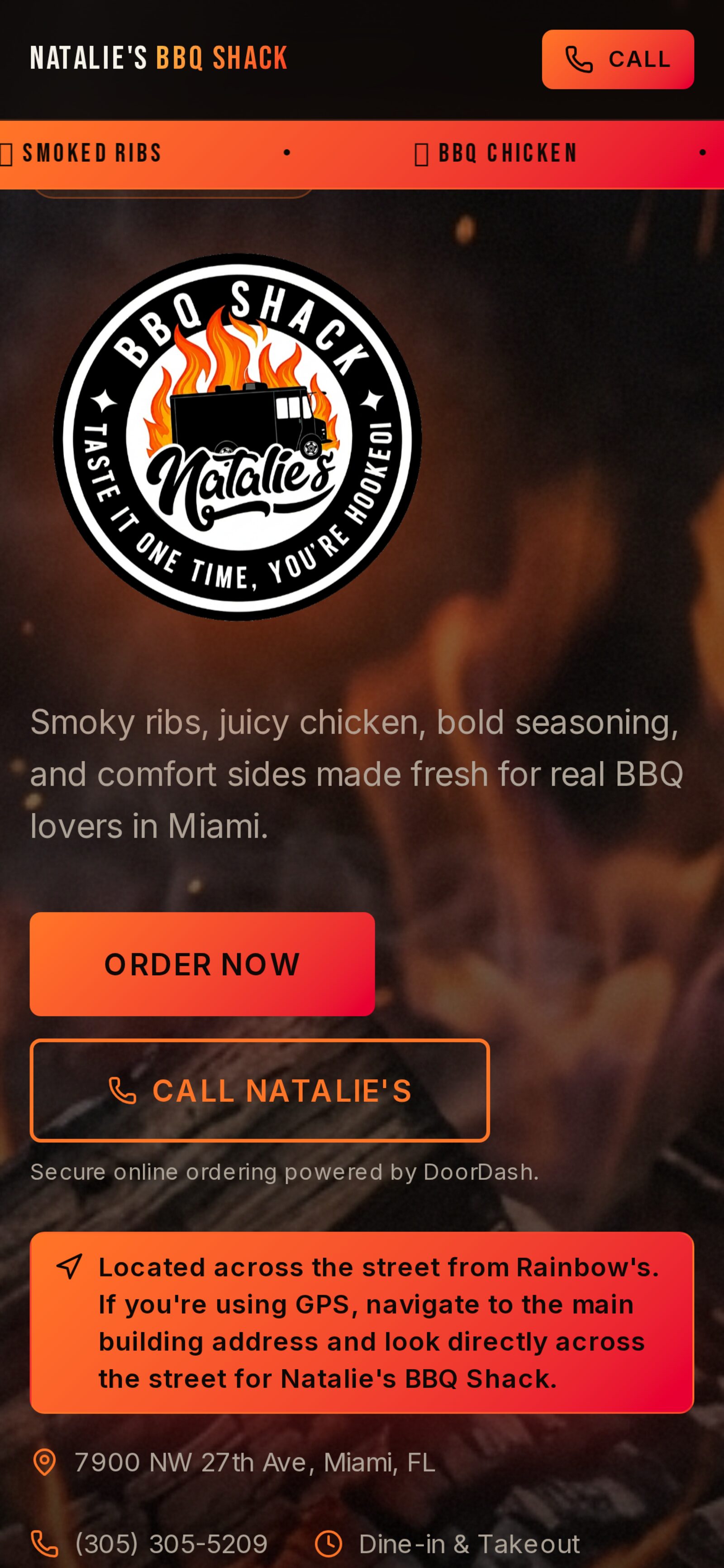 Natalie's BBQ Shack — Mobile Homepage